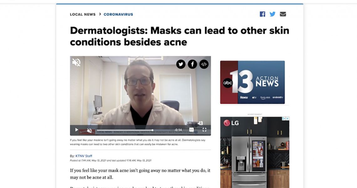 Preview of article on ktnv.com titled, 'Dermatologists: Masks can lead to other skin conditions...'