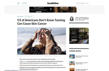 preview of article on healthline.com, '1/3 of Americans Don’t Know Tanning Can Cause Skin Cancer'
