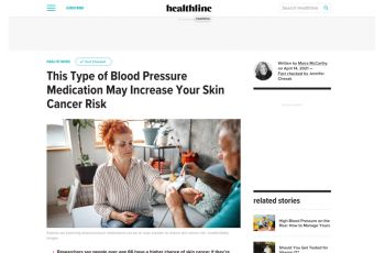 Preview of article on healthline.com, "This type of blood pressure medication may increase your skin cancer risk"